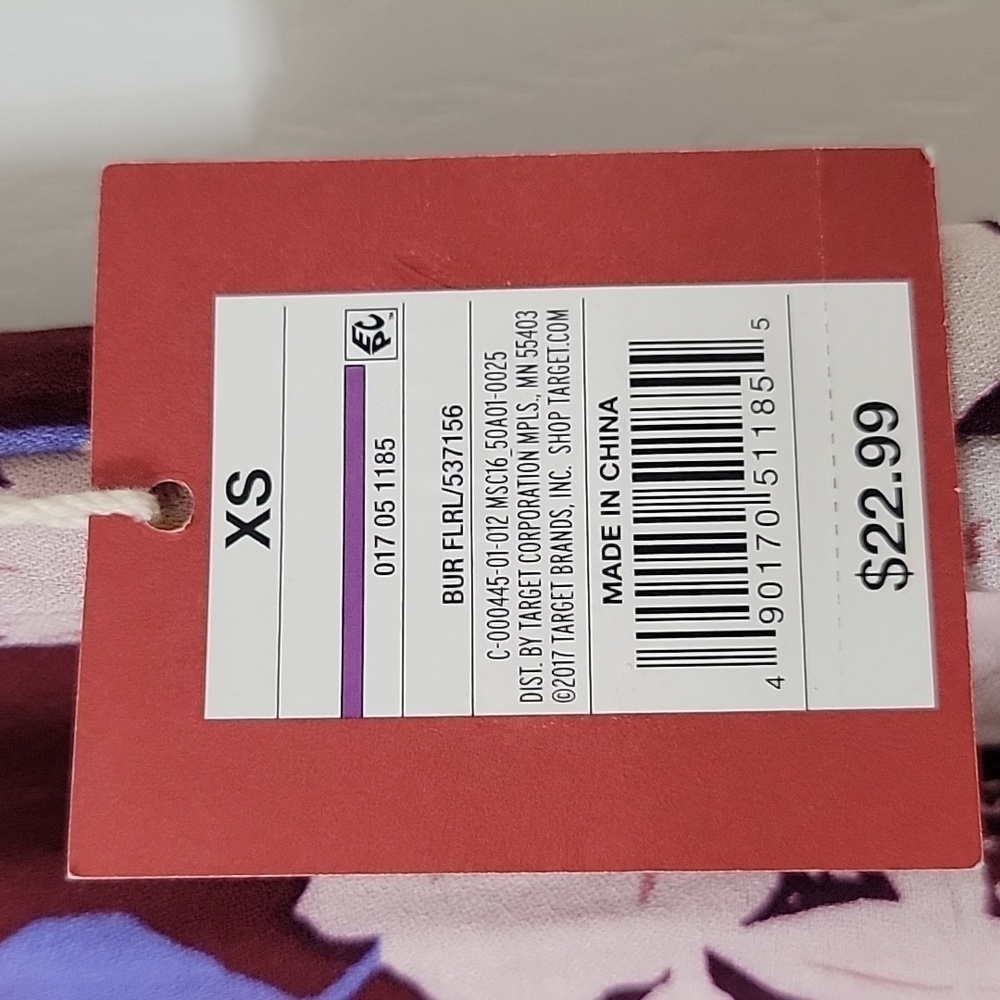 Mossimo Size XS Burgundy Floral Ruffle Midi Skirt Asymmetrical Hem, NEW with Tag - Picture 5 of 13